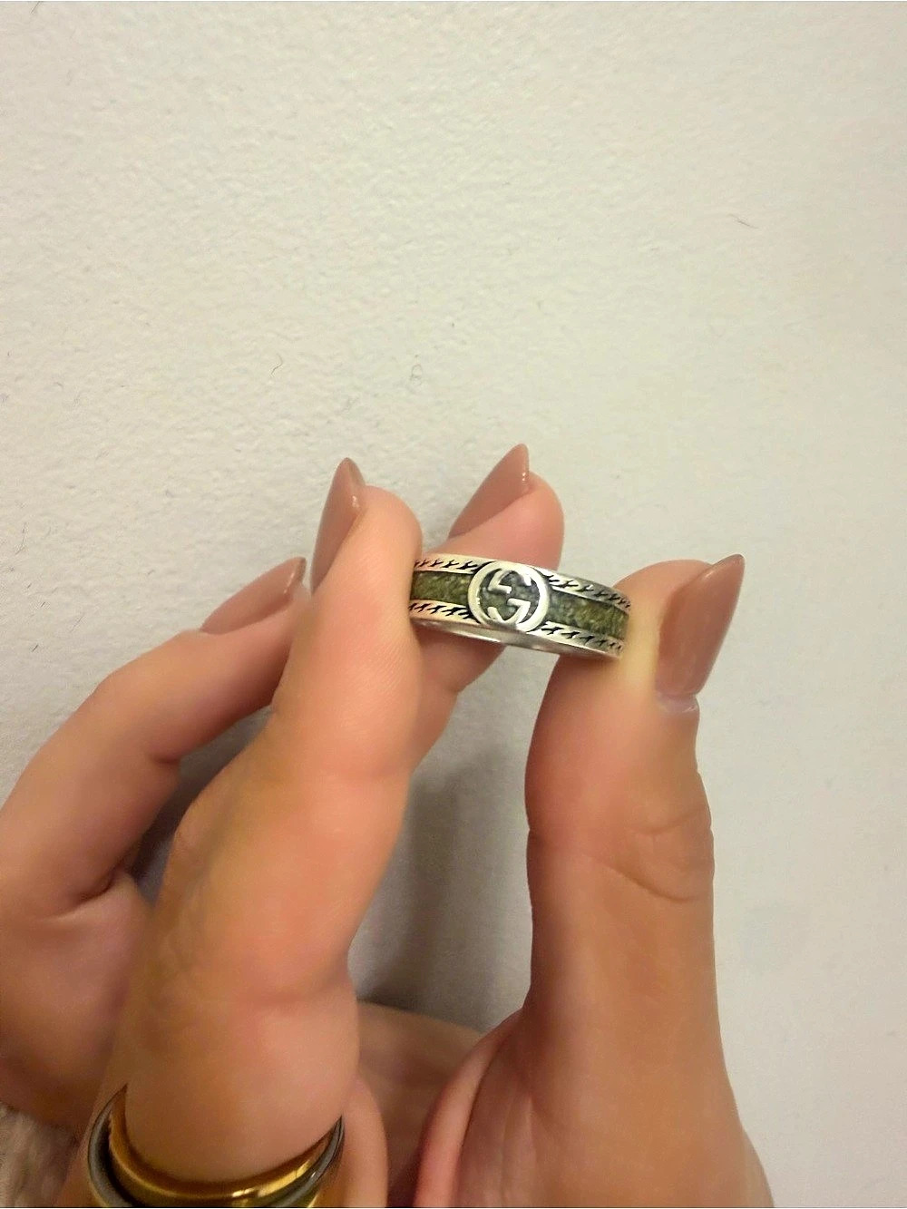Gucci Interlocking G Green Enamel Ring Silver